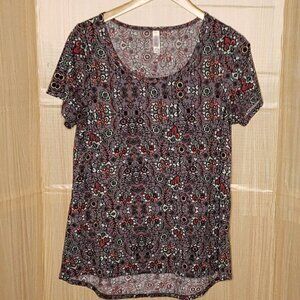Lularoe Womens Purple Floral Short Sleeve Tunic Top Medium